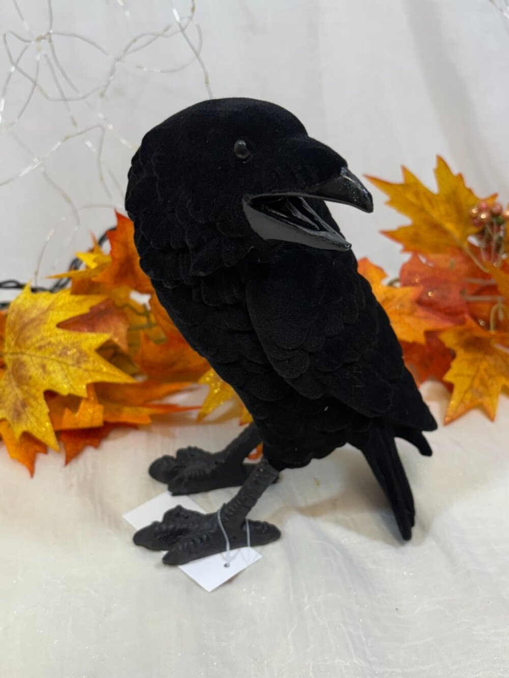 Halloween Resin Black Standing Crow Raven Figure Decor Prop Spooky Flocked 8" - Picture 2 of 4